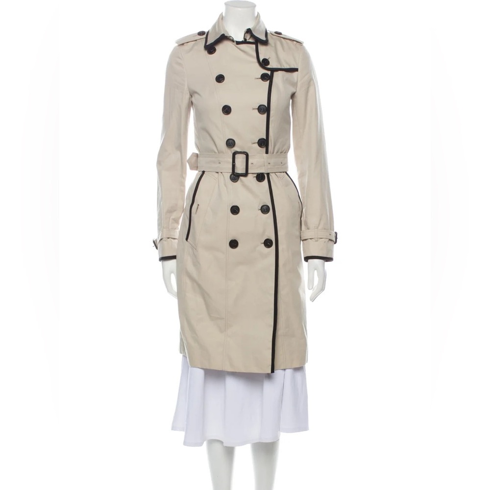 GUC RARE Burberry Tan Trench Coat with Black Accents 0 XS 36 EUR 2